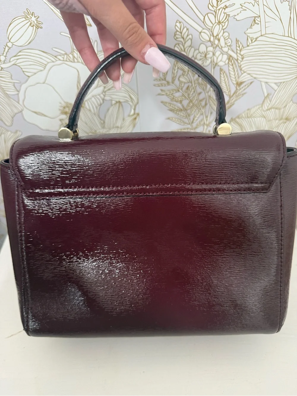 kate spade Patent Leather Burgundy Top-Handle Satchel with Gold Hardware